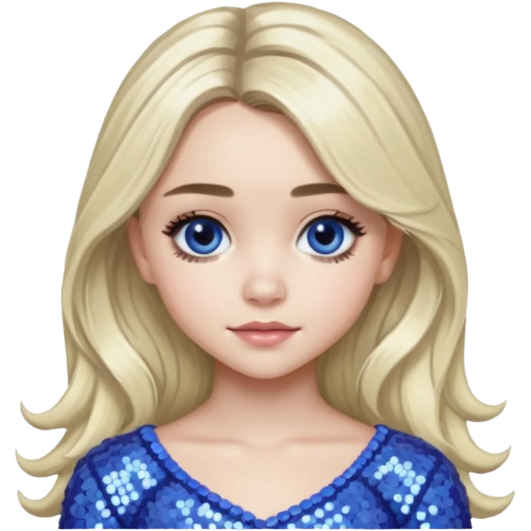 Sabrina Carpenter with long platinum blonde hair, periwinkle sequin outfit emoji
