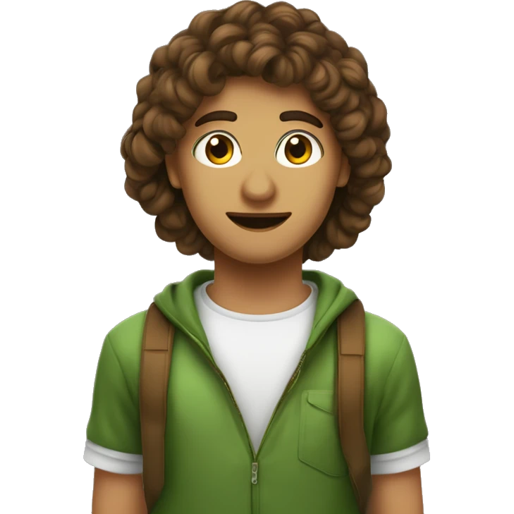 un ragazzo con una ragazza abbracciati lei con i capelli ricci e occhi verdi lui capelli lisci e marroni e occhi verdi emoji