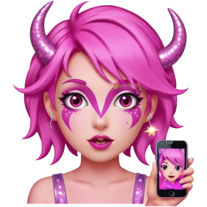 glitter pink girl naughty selfie glitter pink horns emoji