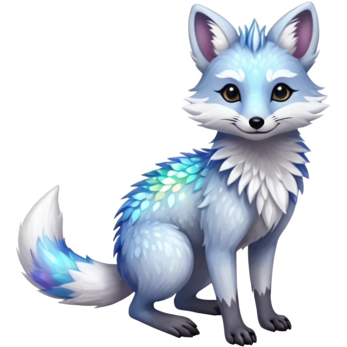 Planted Flossy Floral Icy Snowy Glacial Sparkle colorful iridescent white Fox-Numbat-Sergal-Lykoi-hybrid-fusion-animal-creature emoji