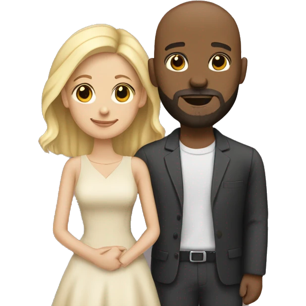 Love interracial couple bald black male with beard blonde female emoji