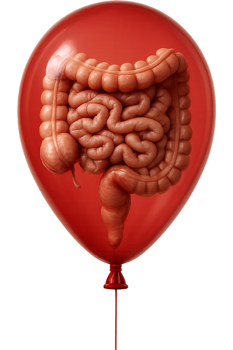 intestino umano anatomico chiuso in un palloncino rosso, iperrealistico 4k emoji