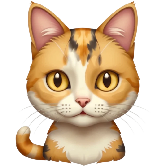 full body anxious looking colourful light calico tabby cat with hazel eyes and very patchy calico fur emoji