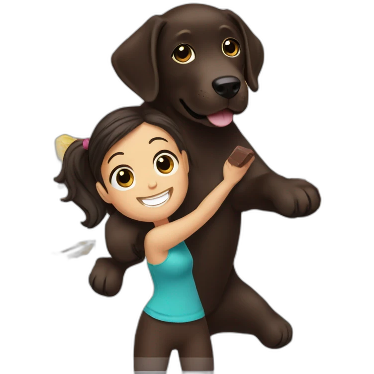 Chocolate labrador playing with woman long black hair fridge emoji