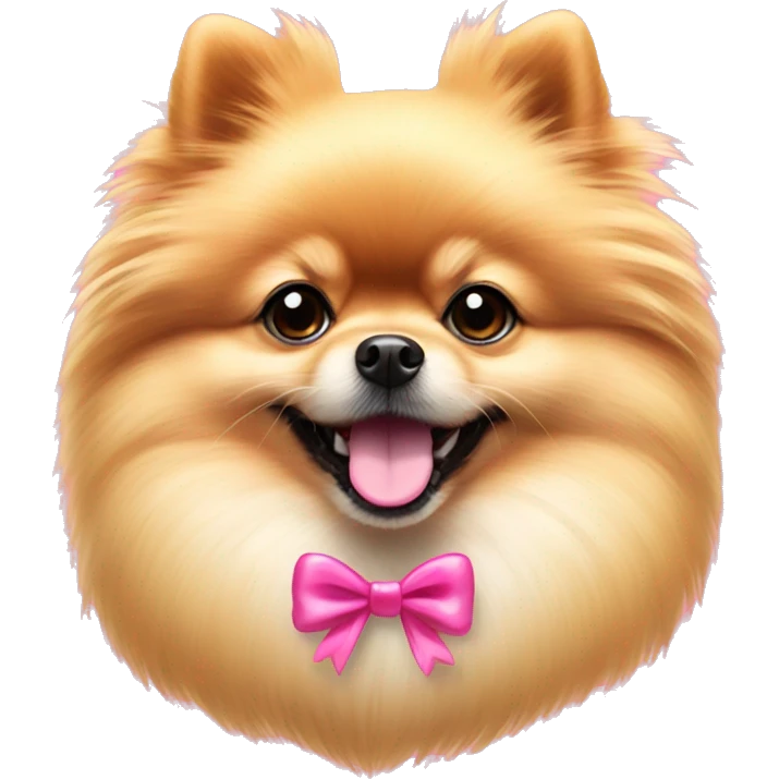 Pomeranian with pink bow on head emoji
