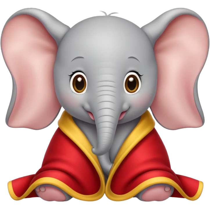 baby white dumbo elephant (disney-style), cozy in a red blanket with yellow trim emoji