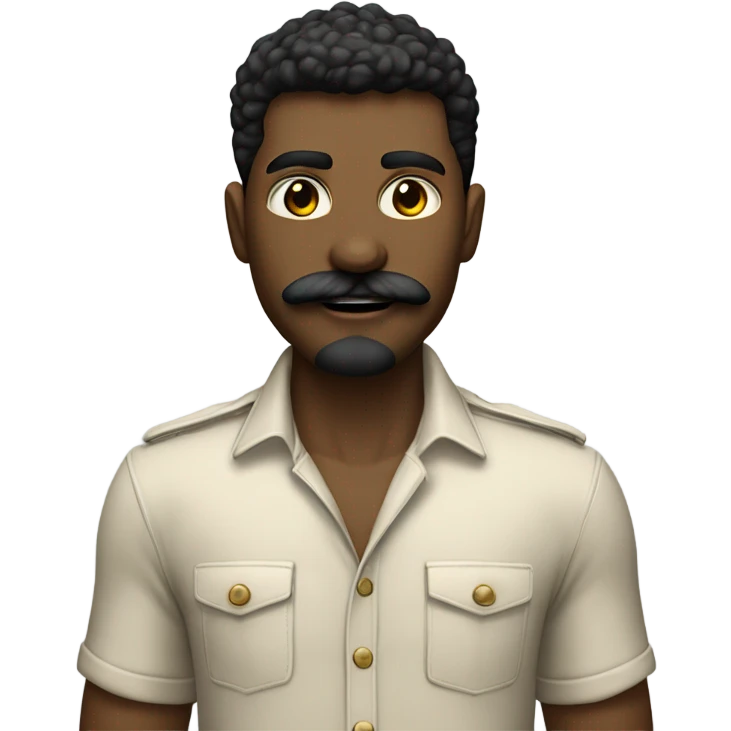 Homem jovem de bigode fino com camisa preta e calça bege clara  emoji