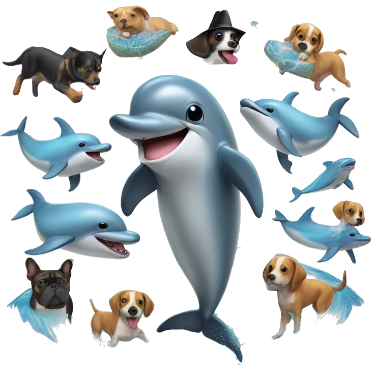 Dolphin dancing with doggies Mexican emoji