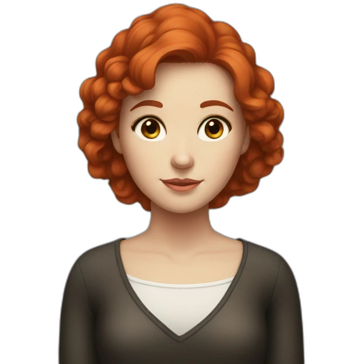 A girl with tall,  red hair, brown eyes And white skin  emoji