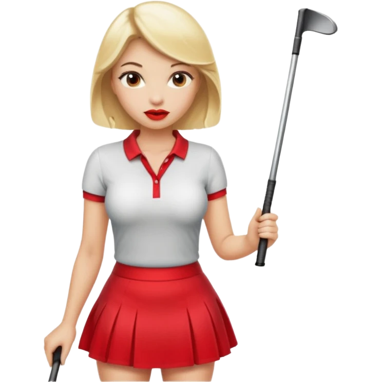 Sexy blond female. Red lips. Big boobs. Short skirt. Playing golf emoji