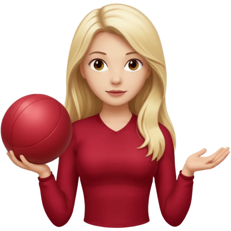 A blonde white Pilates girl in dark red clothes with fitness ball whit long hair  emoji