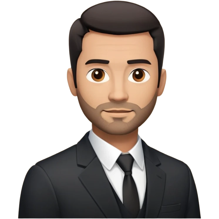 Good-looking robust man in his mid-40s with light brown skin tone, short black hair with evident fade cut, 5 o'clock shadow/scruff instead of beard, strong square face, approachable TV host expression, black blazer left open showing white buttoned shirt emoji