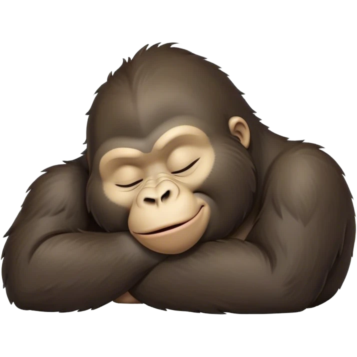 Meme-Worthy cute Sleeping Gorilla Portrait Emoji, Head resting peacefully with a contented smile, showcasing a luxuriant, thick Fur and eyes gently closed in serene slumber, Simplified yet hilariously adorable features, highly detailed, glowing with a soft, drowsy jungle light, high shine, relaxed and utterly lovable, stylized with an air of playful laziness, bright and heartwarming, soft glowing outline, capturing the essence of a sleeping gorilla that feels destined to become the next viral sensation of adorable rest! emoji