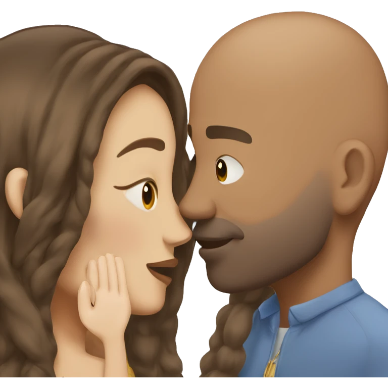 Brown bald man with chinhair kissing brunette woman with long hair emoji
