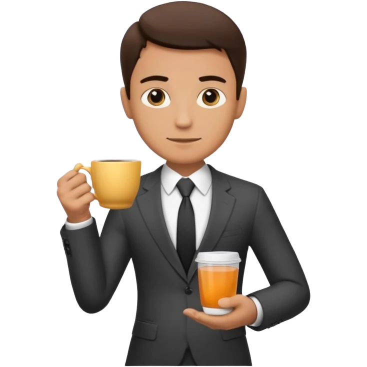 Generate boss image with cup of tea in hand and message as"Coming? emoji