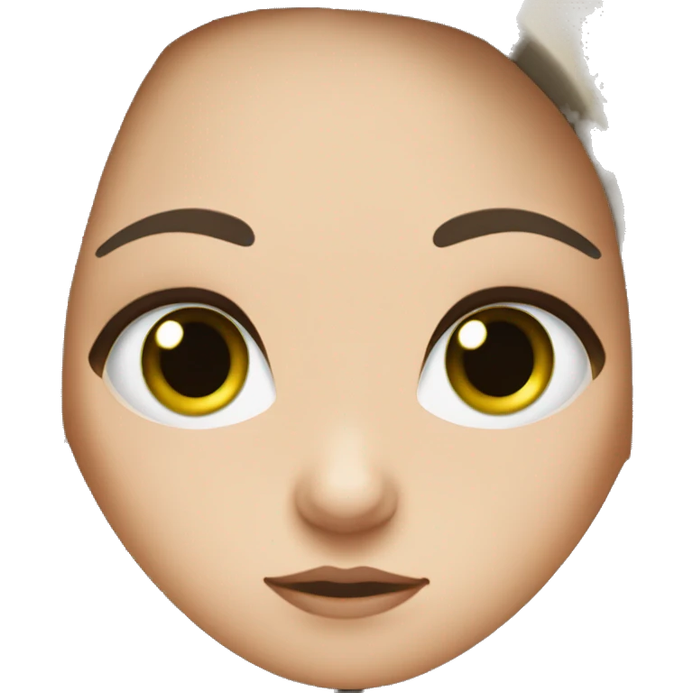 White girl with green eyes and dark brown hair with straight hair in confusion emoji