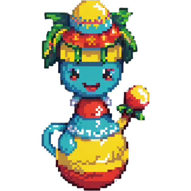 pixel art of a lucky 7 with maracas and samba hat emoji