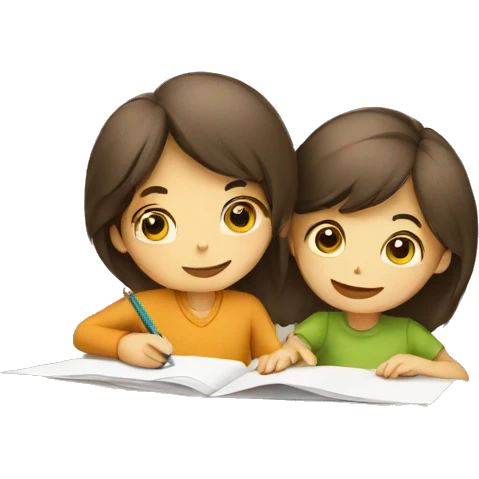 Two kids working together on paper emoji