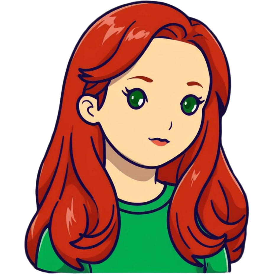 redhead with long hair and green eyes emoji