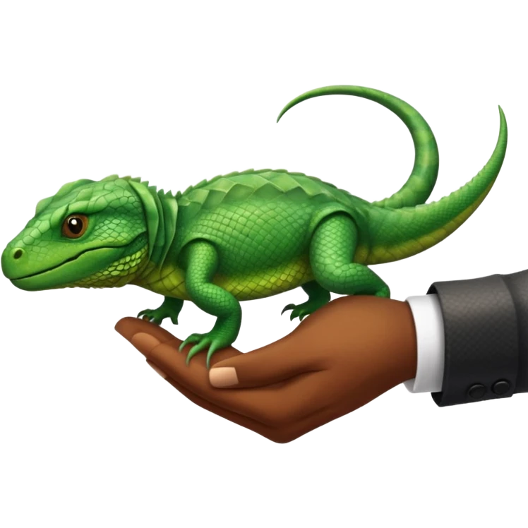 Brown Skinned Hand shaking hands with green scaled reptile hand  emoji