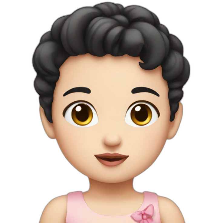 White Baby with short black hair and pink bow emoji