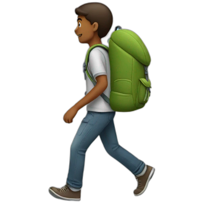 a person with a backpack on, he is walking and backwards emoji