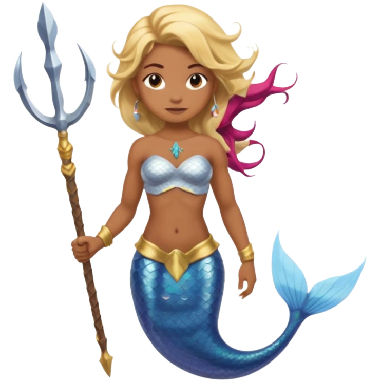 Mermaid with Trident – Warrior brown skin, blonde hair mermaid with weapon emoji