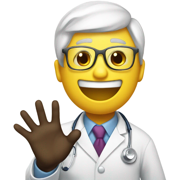 yellow emoji doctor with gloves and a mischievous grin on his face emoji