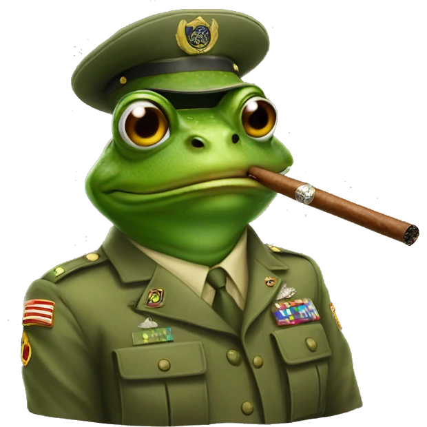 Frog wearing army gear, smoking a cigar emoji