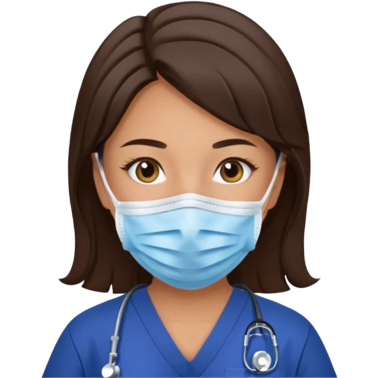 Surgical Face mask on a brunette girl in navy blue scrubs  emoji