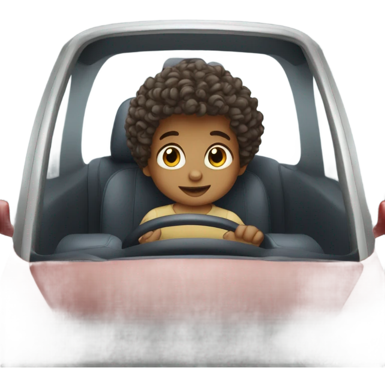 Baby boy with curly hair driving a car  emoji