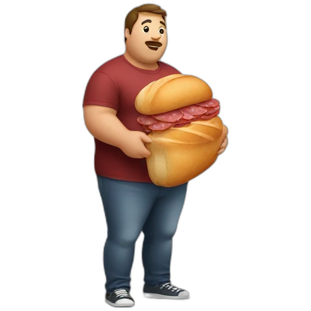 guy overweight with bread and salami emoji