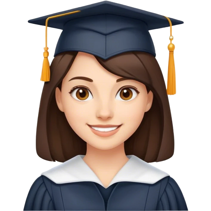 a brunette white beautiful girl who is a graduate student from university smiling and being proud emoji