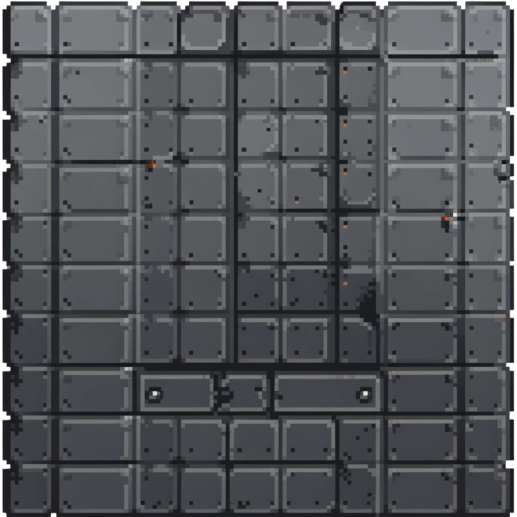 solid metal industrial wall with rivets in corners, dark gray with metallic highlights, 32x32 pixel art game tile that looks indestructible emoji