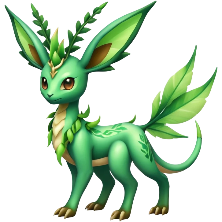 Exotic Tropical Rare Shiny Epic Ethereal Leafeon-Flygon-Tropius-hybrid, full body emoji