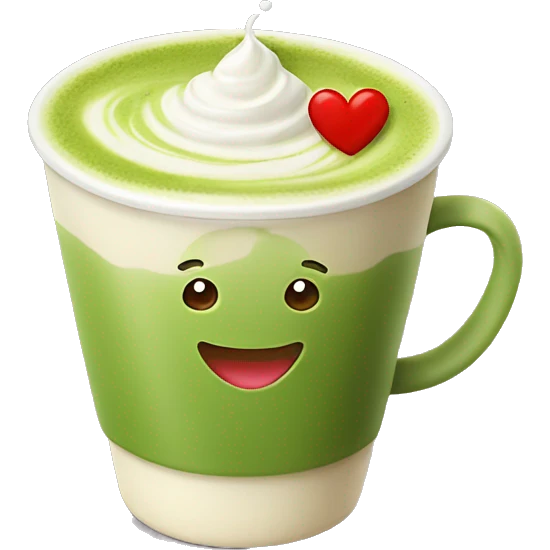 matcha latte which smiling with red heart  emoji