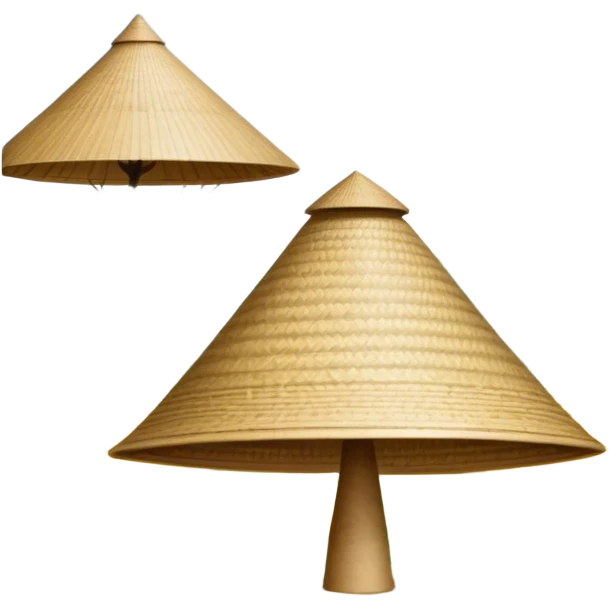 Cinematic Realistic image of an iconic conical hat (Nón Lá), rendered with detailed textures and subtle natural hues, set against a serene rural Vietnamese landscape with gentle, diffused lighting emoji