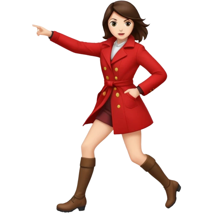 Brunette woman red coat kicking  emoji