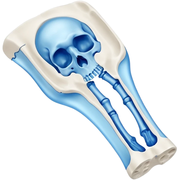 3D render of Broken Bone Cast, X-Ray imaging aesthetic, translucent materials showing internal structure, white plaster cast with a blue ghost overlay showing the break, medical scan style, emoji style, isolated on white background --v 6.0. emoji