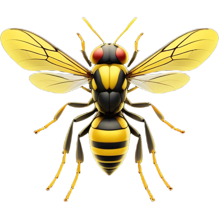 Cinematic Noble Wasp Portrait Emoji, Poised and formidable, with a sleek, slender body in bold yellow and black hues, angular, translucent wings and sharp, focused eyes exuding determined intensity, Simplified yet strikingly defined features, highly detailed, glowing with a cool, assertive radiance, high shine, intelligent and vigilant, stylized with an air of natural precision, focused and alert, soft glowing outline, capturing the essence of a watchful wasp that appears ready to buzz out of the screen with commanding presence! emoji