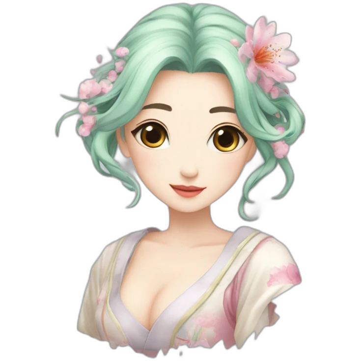 松浦絵梨花：女性、ポニーテールヘア、茶髪 emoji
