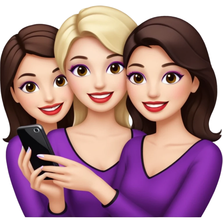 Glam girls in a group of 3 friends , taking a selfie  emoji