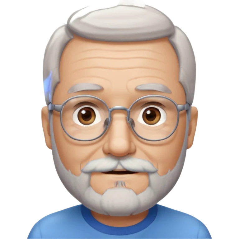 Create me an emoji of an old man. Gray really short size hair. Gray follow-up full beard. Squarer Glasses. Blue eyes. Little smile emoji