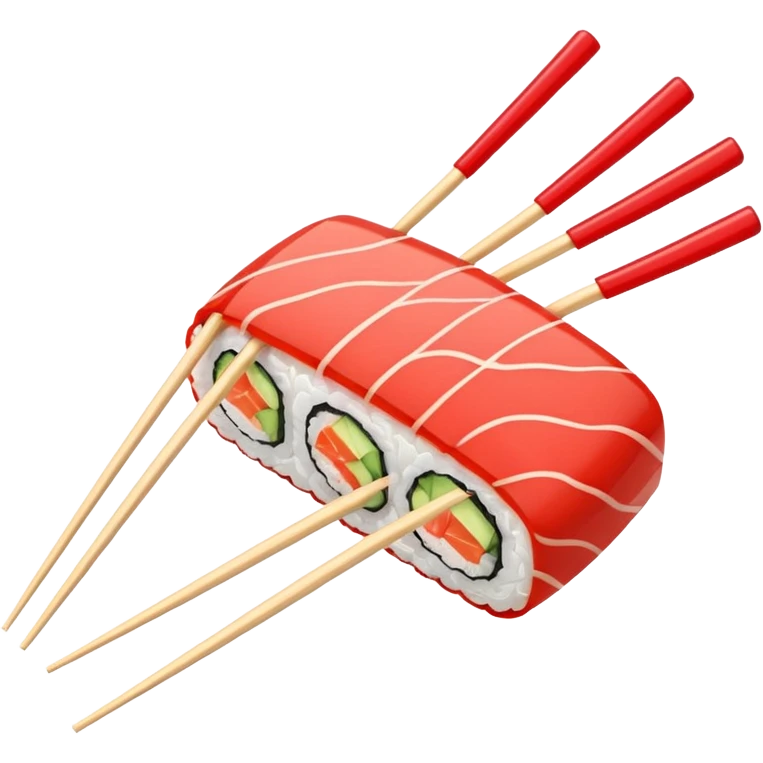 Japanese cuisine humanless avatar in minimalist emoji-style illustration. Sushi, roll and 2 chopsticks, clean lines, red white colors, flat design, calm and modern. emoji