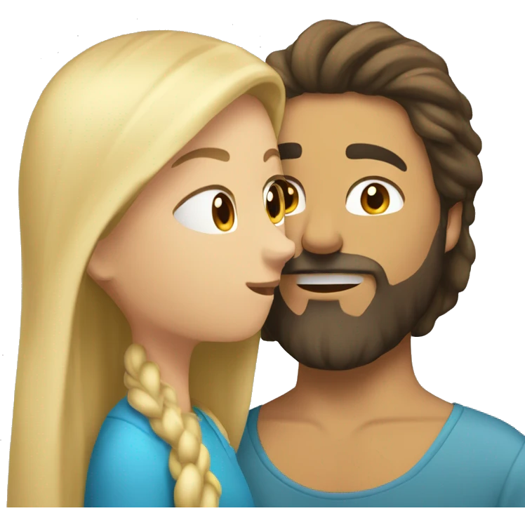 Brunette guy with beard kissing blond girl with long hair emoji