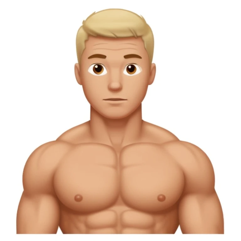 A muscular shirtless white man with wide and very puffy areolas and nipples emoji