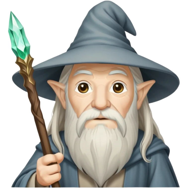 Gandalf the wizard with long white beard, pointy hat, and staff emoji