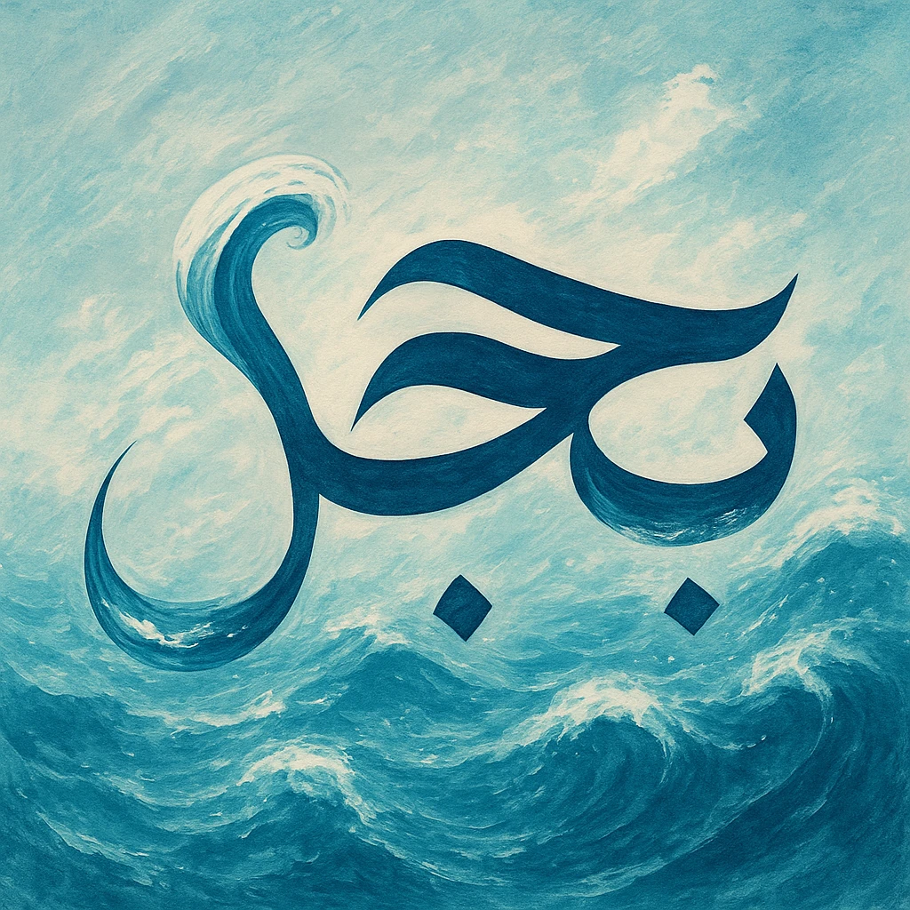 the word بحر in elegant Arabic script with ocean theme, creative and visually appealing emoji