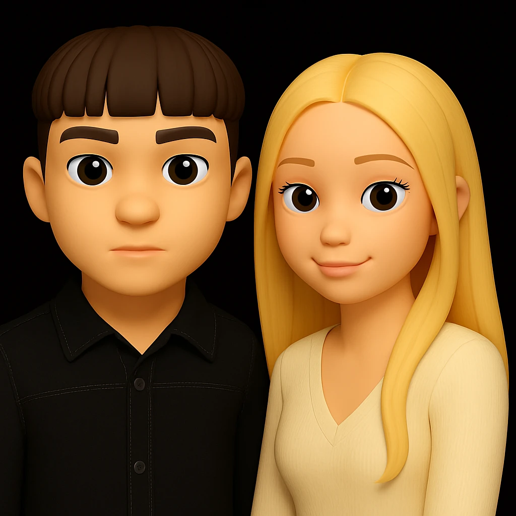 Increase the free space between the guy and the girl, slightly separate them more while preserving the 3d-emoji style. Keep everything else unchanged. emoji