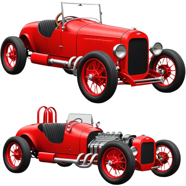  Blood red Fenderless extended-wheelbase 1926 luxury racing Ford lowered powerful 4 cylinder engined racing car featuring advanced rugged 4 wheel independent suspension, power steering, disc brakes, small leather covered steering wheel, side mounted cowl exhaust  emoji